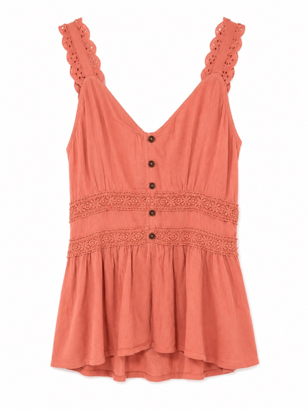 Maurices Coral Lace-Trim Button Tank